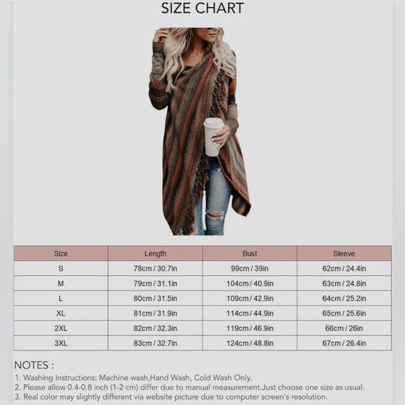 Boho Wrap Blanket Cardigan Tassel Hem Shawl Knit Sweater Rust Orange Brown Small - Picture 10 of 10
